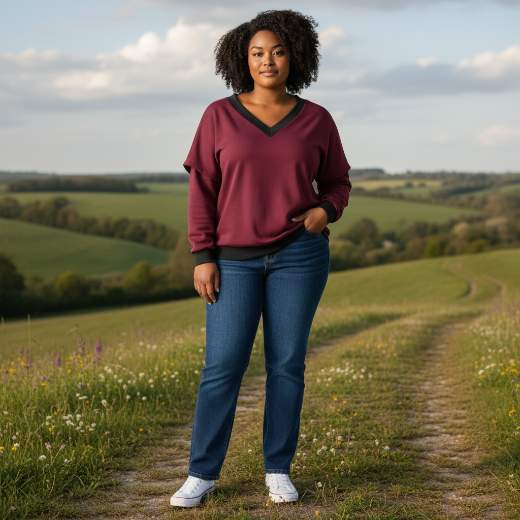 Victoria V-Neck Sweatshirt – Burgundy