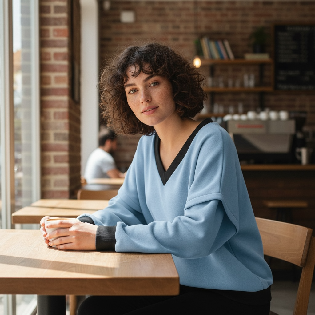 Victoria V-Neck Sweatshirt – Blue