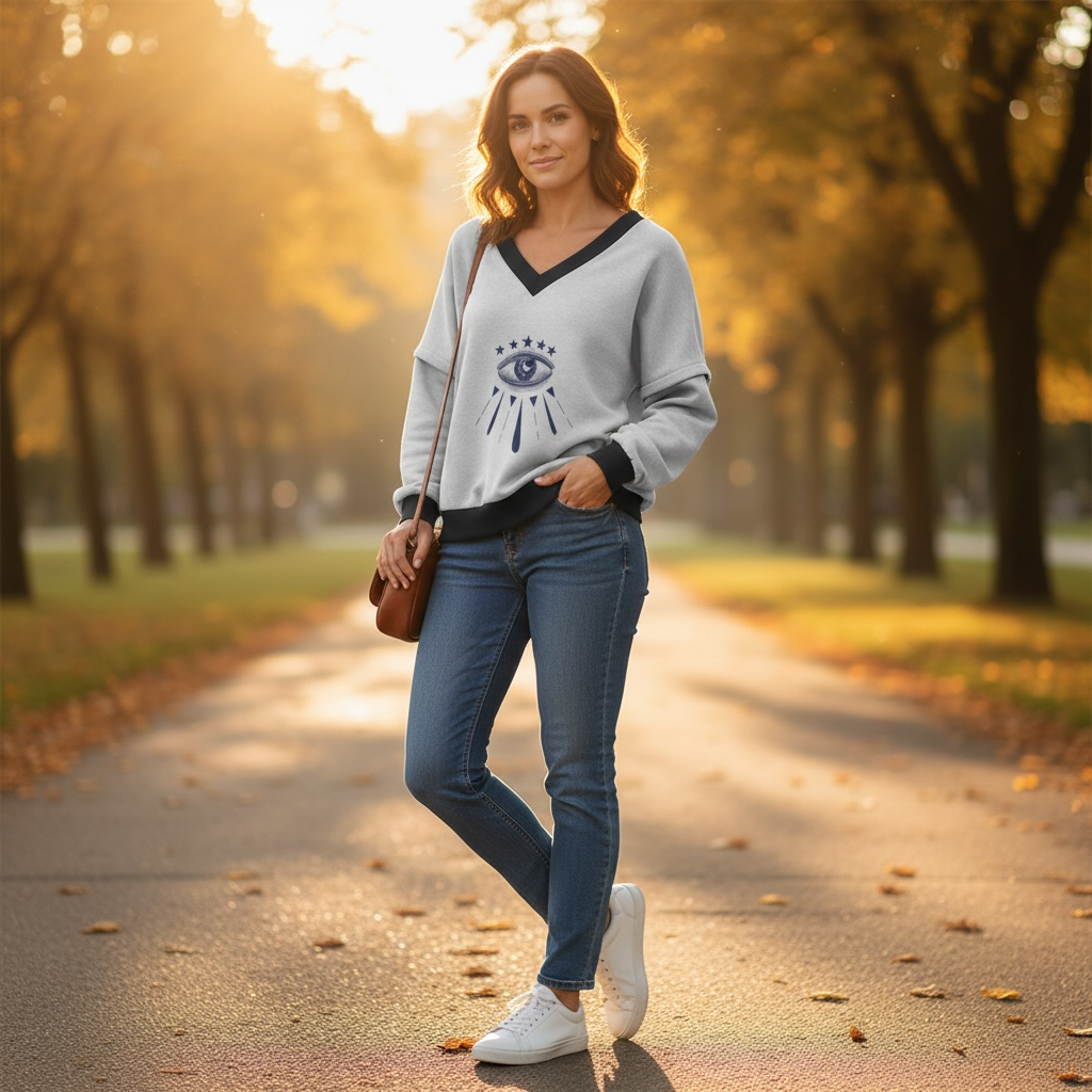 Victoria V-Neck Sweatshirt – Starry Eye Grey