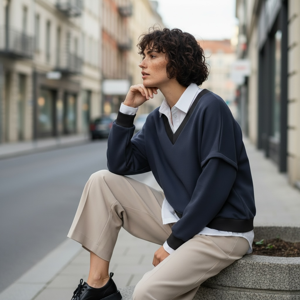 Victoria V-Neck Sweatshirt – Navy