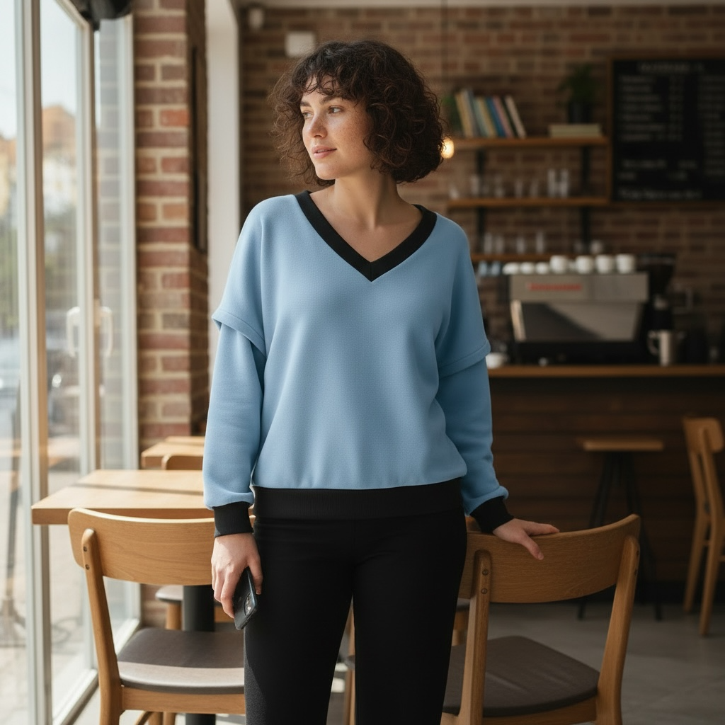 Victoria V-Neck Sweatshirt – Blue