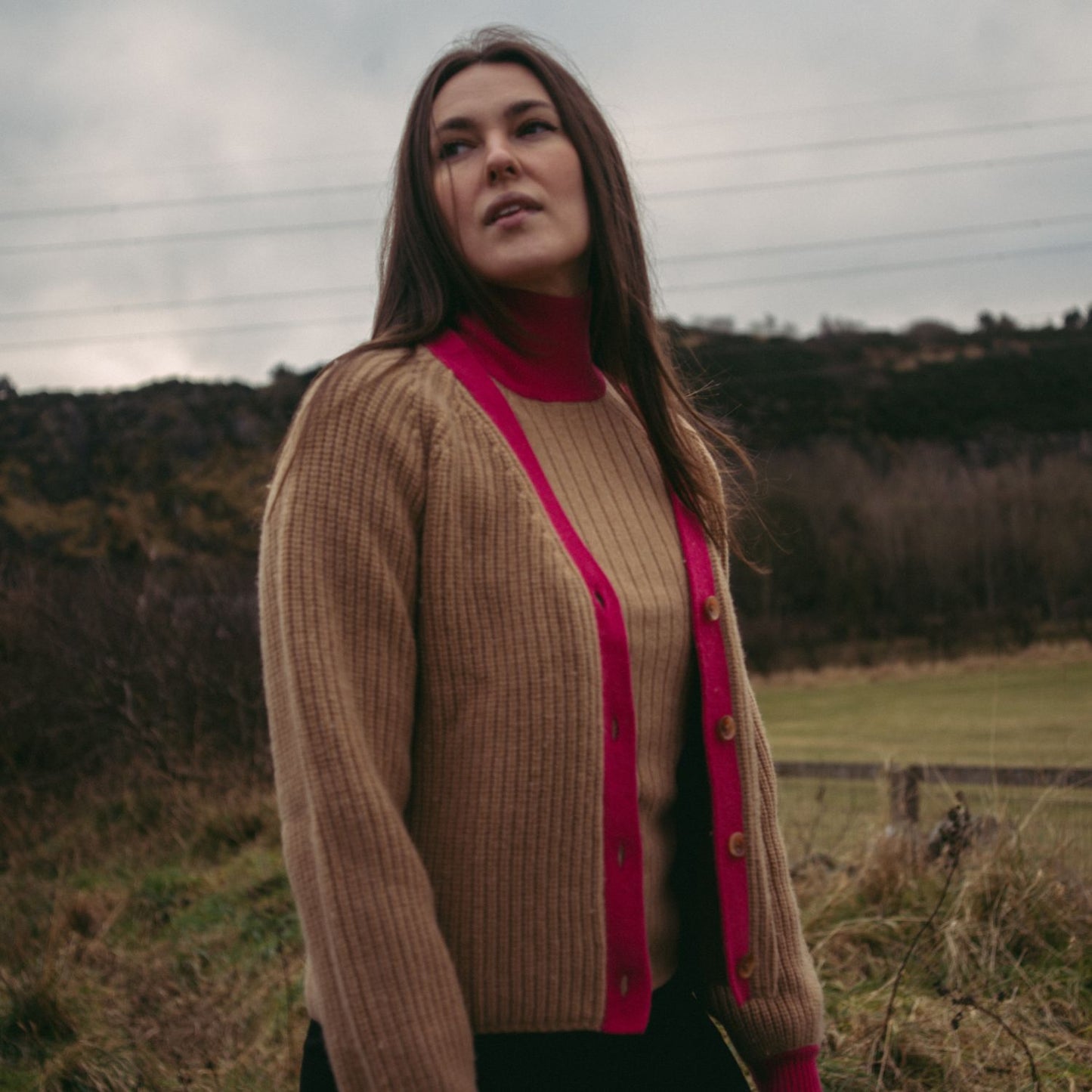 Astrid Polo Neck Camel & Lipstick Pink