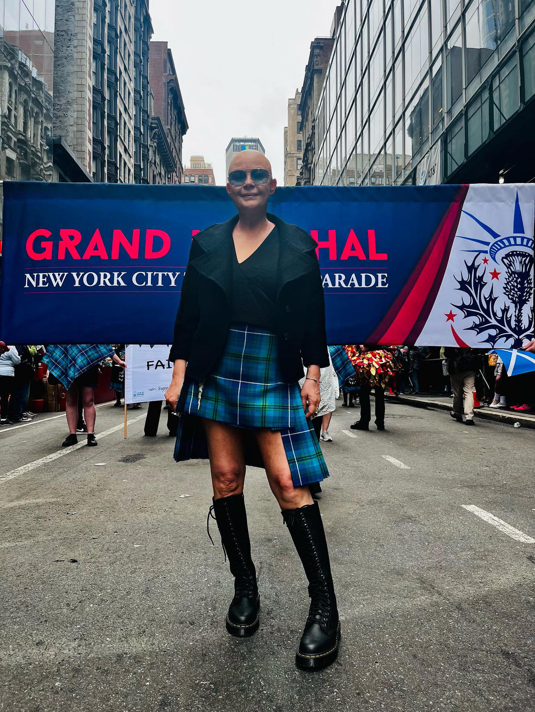 Gail Porter wearing Beira at Tartan Day parade in New York
