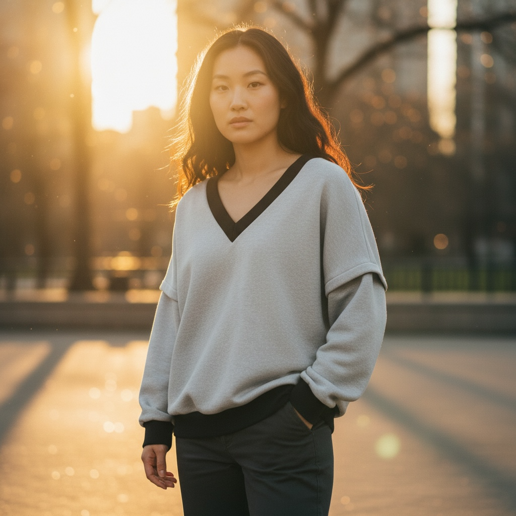 Victoria V-Neck Sweatshirt – Grey