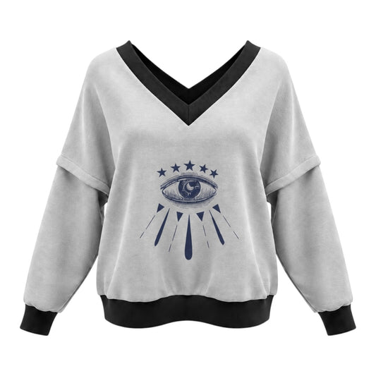 Victoria V-Neck Sweatshirt – Starry Eye Grey