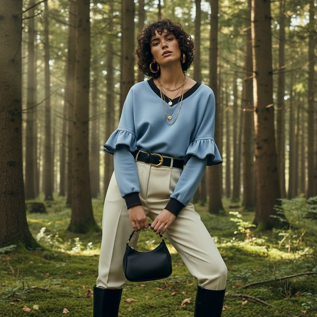 Victoria Ruffle Sleeve Sweatshirt – Blue