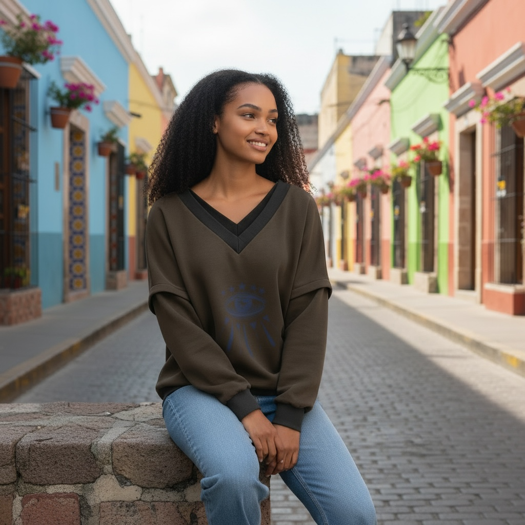 Victoria V-Neck Sweatshirt – Starry Eye Khaki