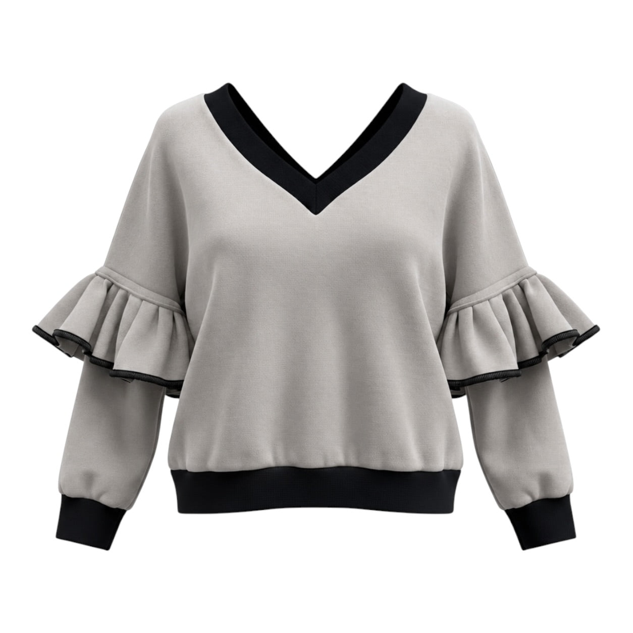 Victoria Ruffle Sleeve Sweatshirt – Grey