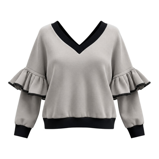 Victoria Ruffle Sleeve Sweatshirt – Grey