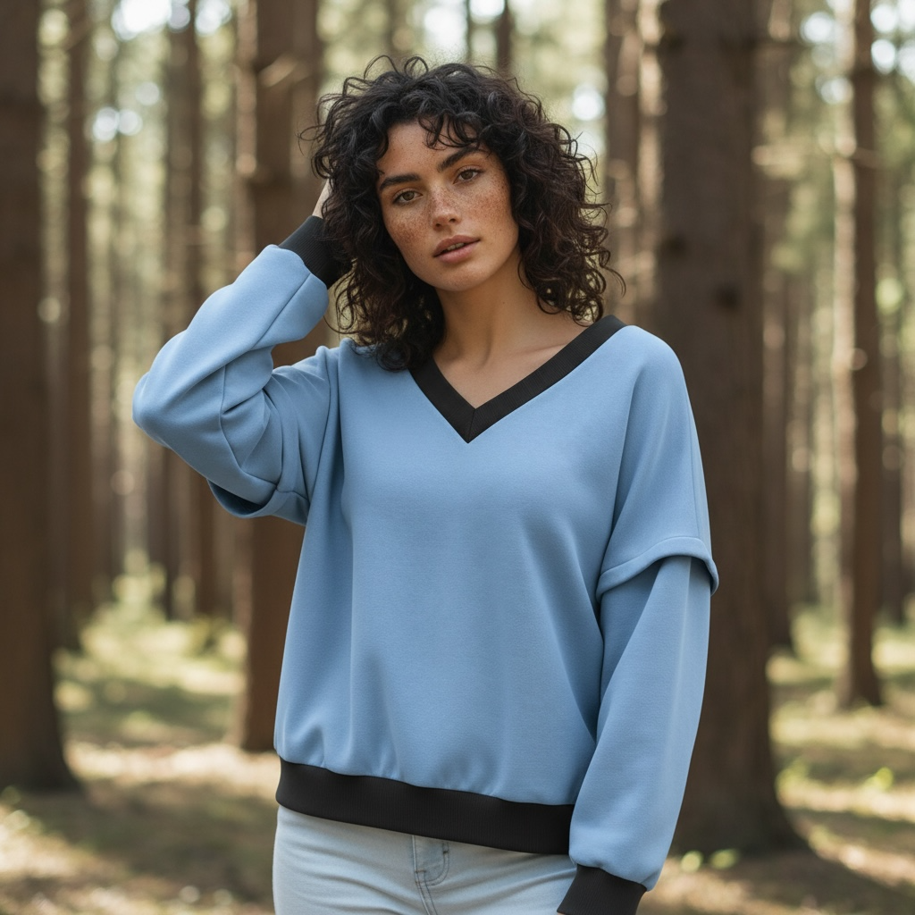 Victoria V-Neck Sweatshirt – Blue