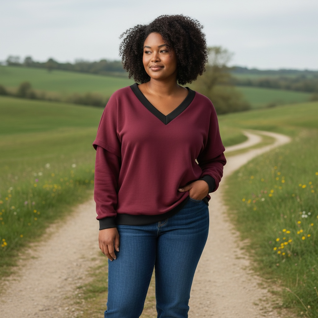 Victoria V-Neck Sweatshirt – Burgundy