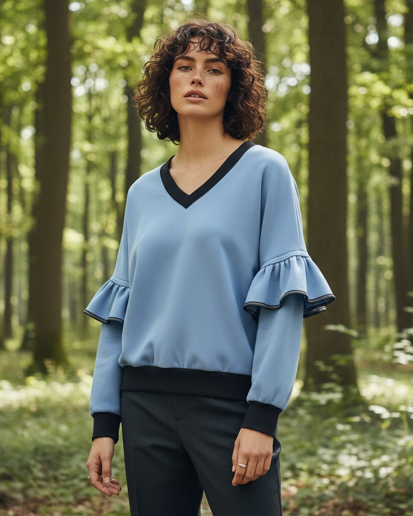 Victoria Ruffle Sleeve Sweatshirt – Blue
