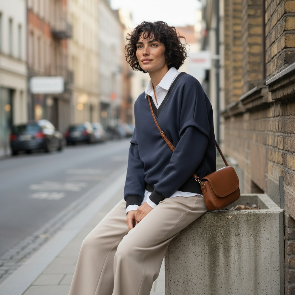 Victoria V-Neck Sweatshirt – Navy