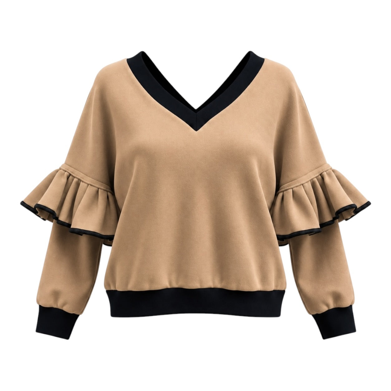 Victoria Ruffle Sleeve Sweatshirt – Camel