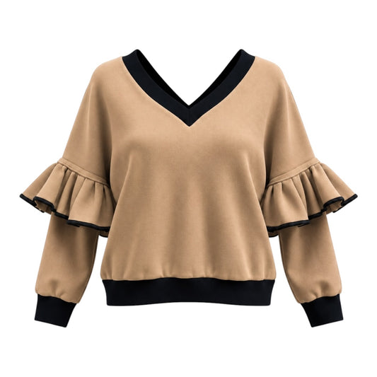 Victoria Ruffle Sleeve Sweatshirt – Camel