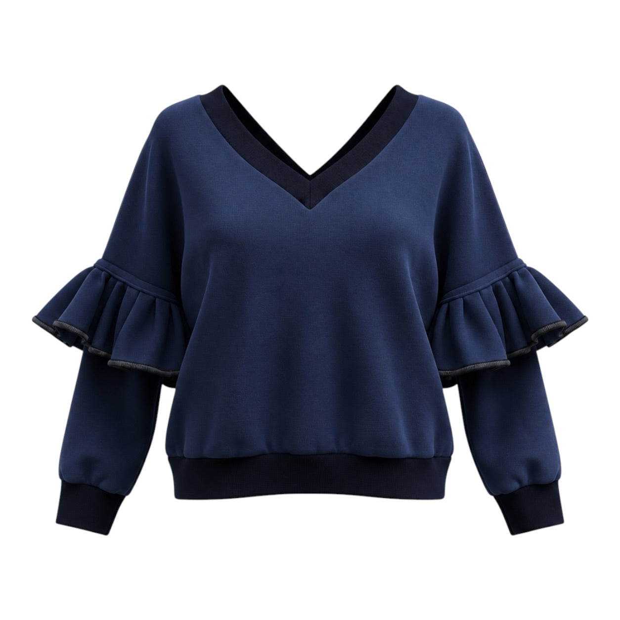 Victoria Ruffle Sleeve Sweatshirt – Navy