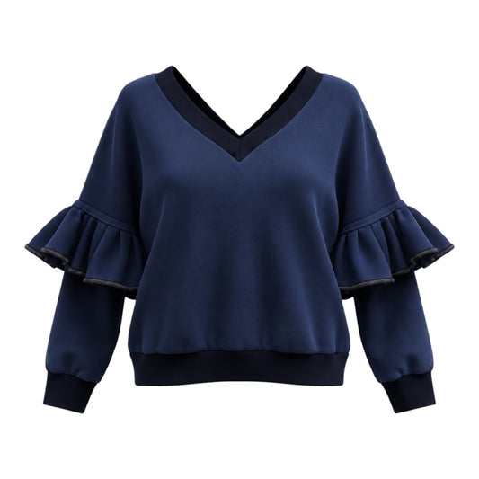 Victoria Ruffle Sleeve Sweatshirt – Navy