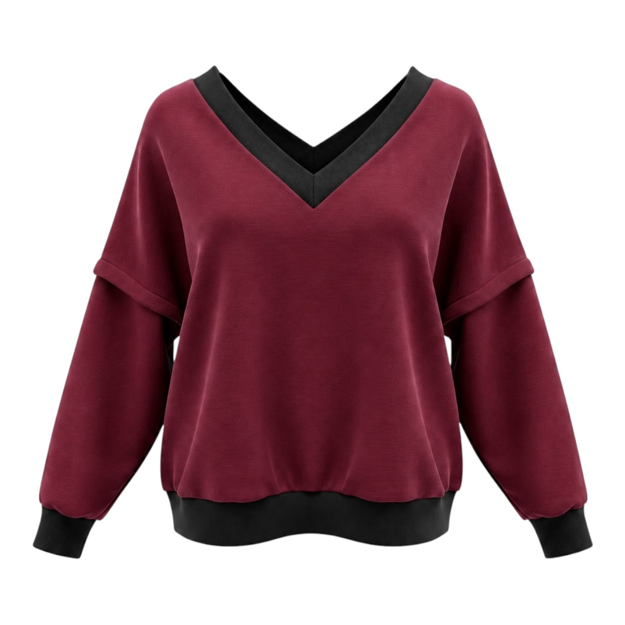 Victoria V-Neck Sweatshirt – Burgundy