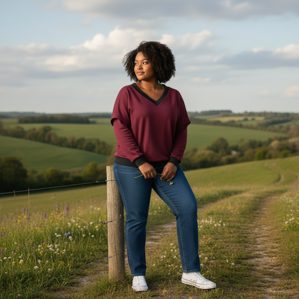 Victoria V-Neck Sweatshirt – Burgundy