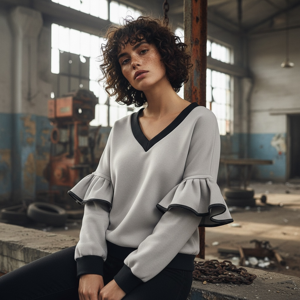 Victoria Ruffle Sleeve Sweatshirt – Grey