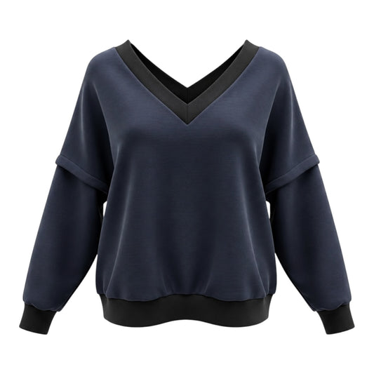 Victoria V-Neck Sweatshirt – Navy