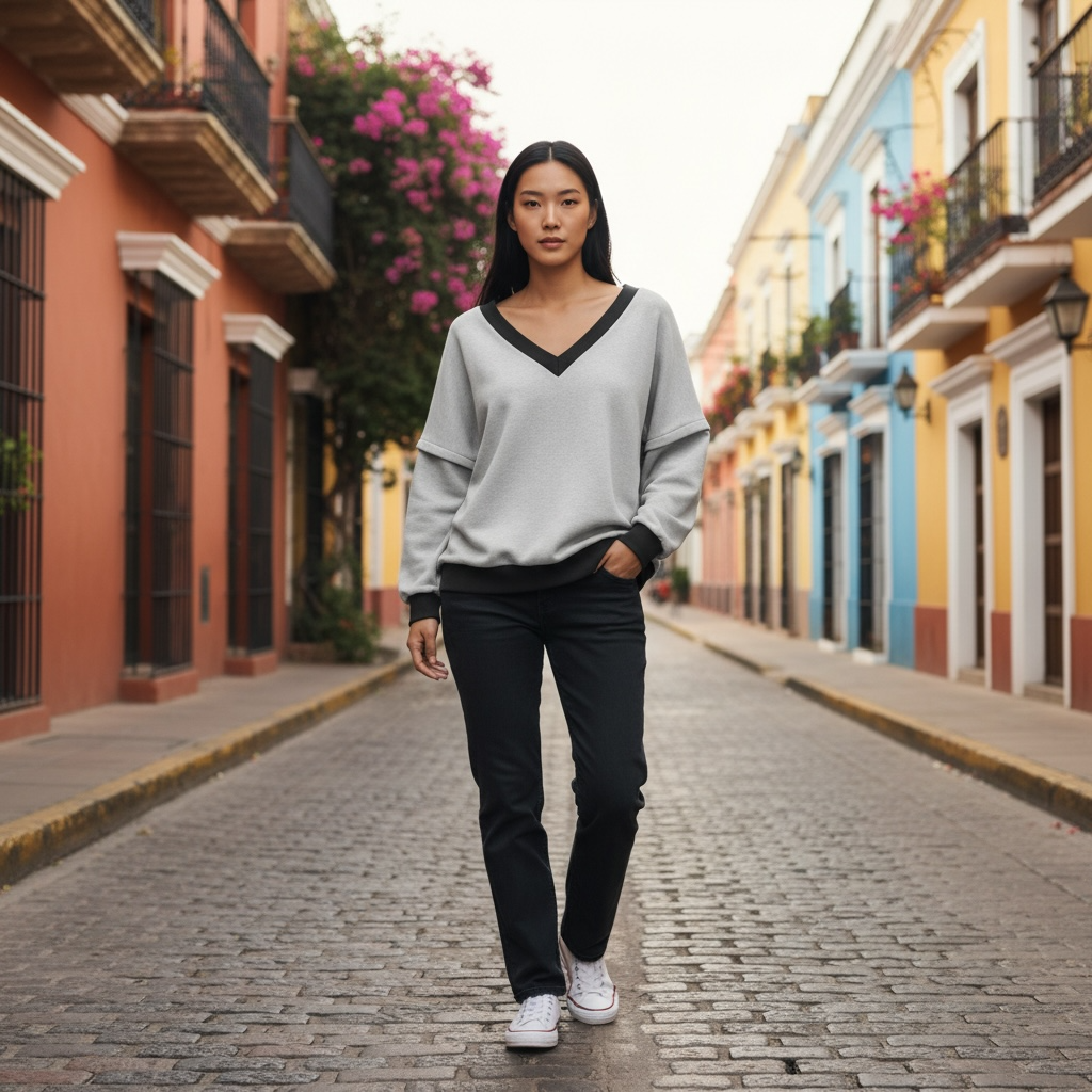Victoria V-Neck Sweatshirt – Grey
