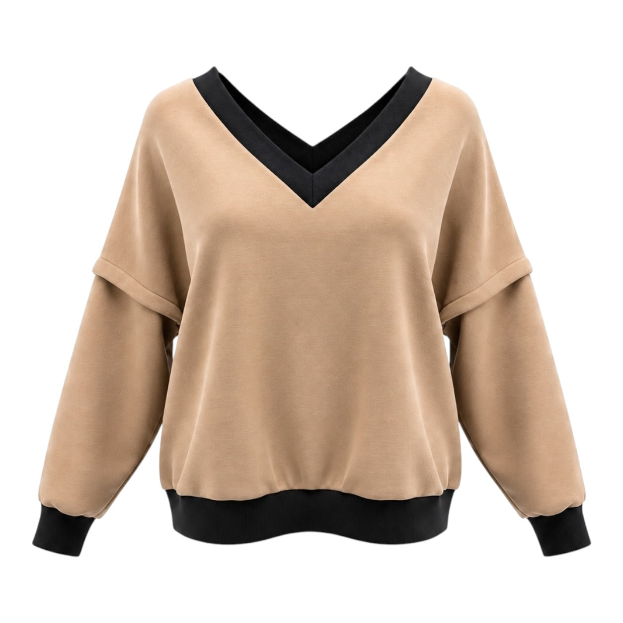 Victoria V-Neck Sweatshirt – Camel