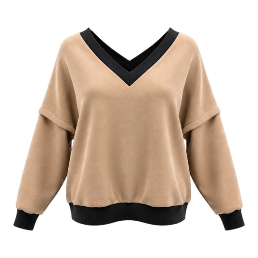 Victoria V-Neck Sweatshirt – Camel