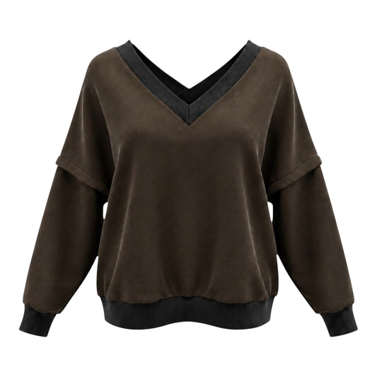 Victoria V-Neck Sweatshirt – Khaki