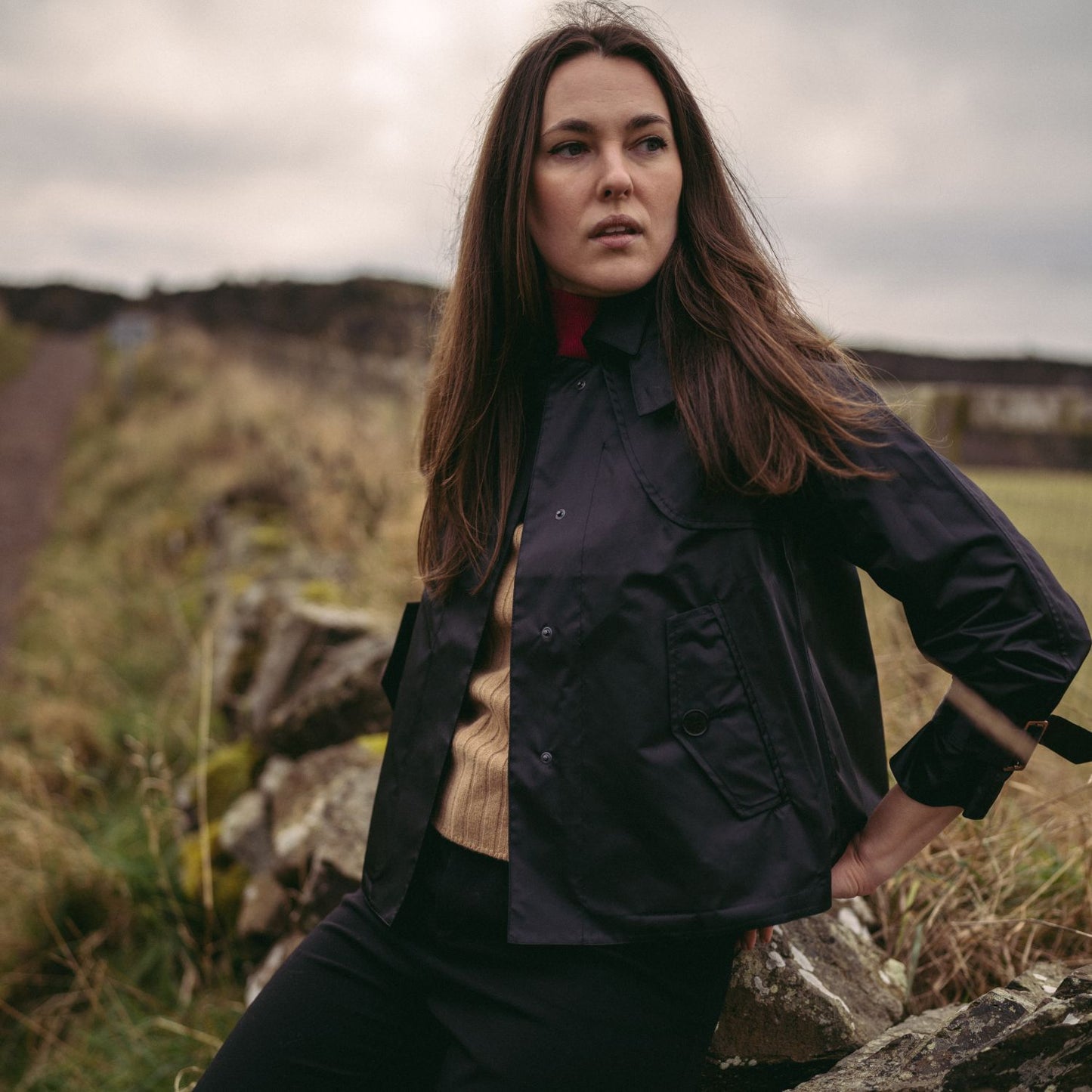 Amelia Cropped Windproof & Waterproof Trench Coat With Detachable Hood In Black