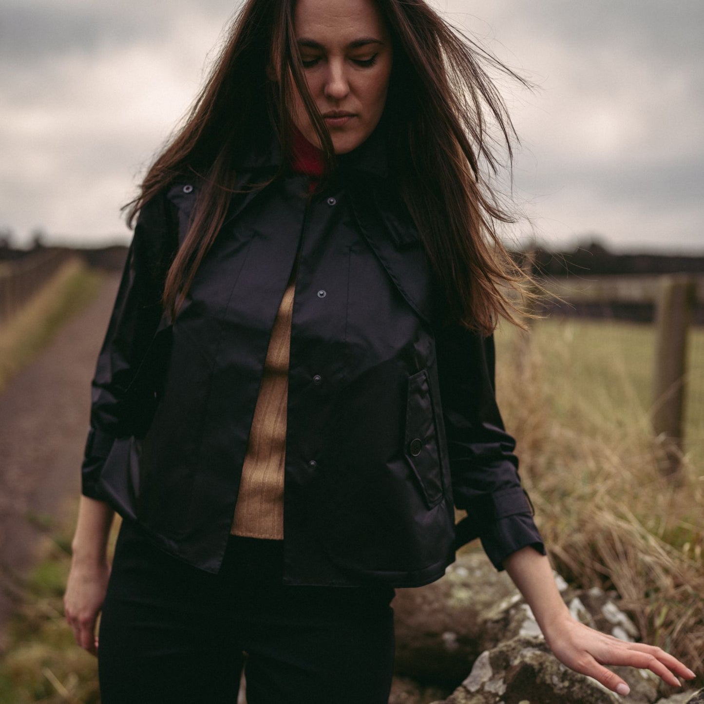 Amelia Cropped Windproof & Waterproof Trench Coat With Detachable Hood In Black