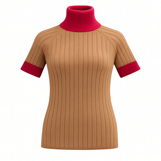 Astrid Polo Neck Camel & Lipstick Pink