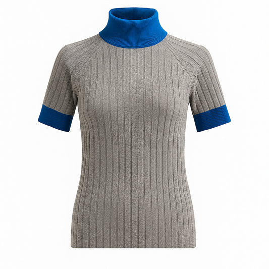 Astrid Polo Neck Grey & Blue