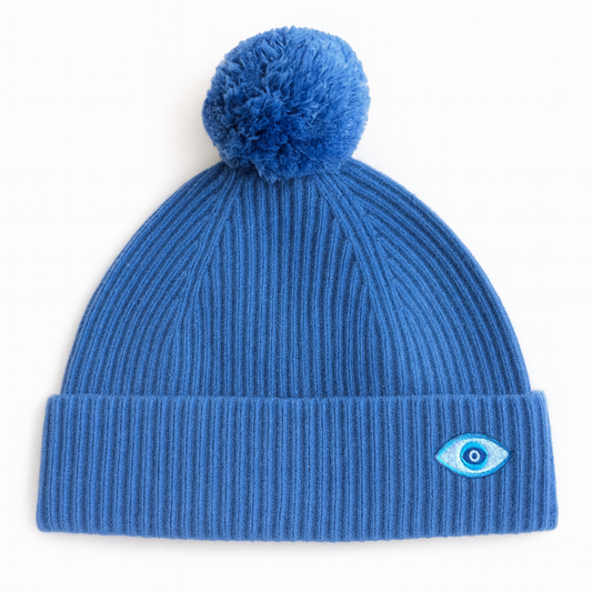 Wool & Cashmere Bobble Hat – Blue
