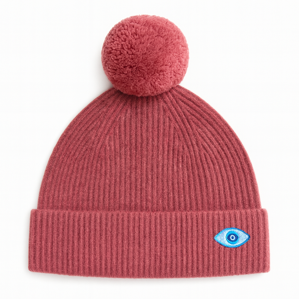 Wool & Cashmere Bobble Hat – Red Slate
