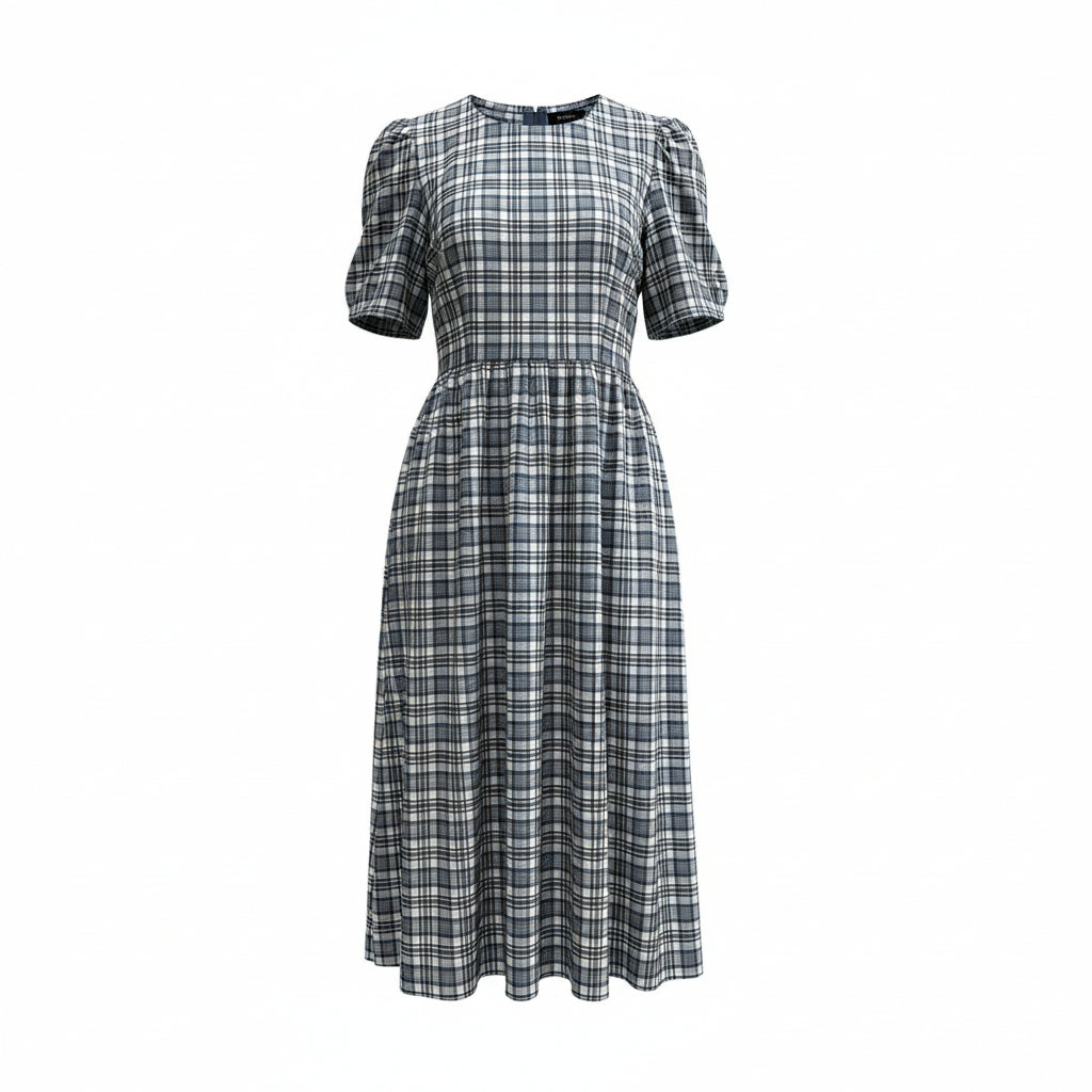 Flora Dress – Blue Check Cotton
