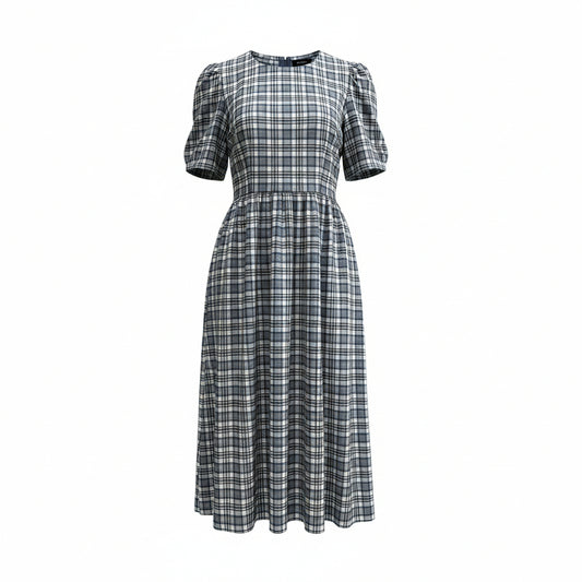 Flora Dress – Blue Check Cotton