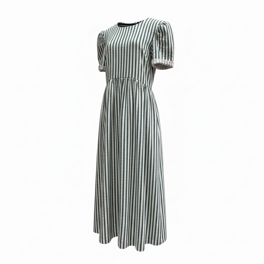 Flora Dress – Blue Stripe Cotton