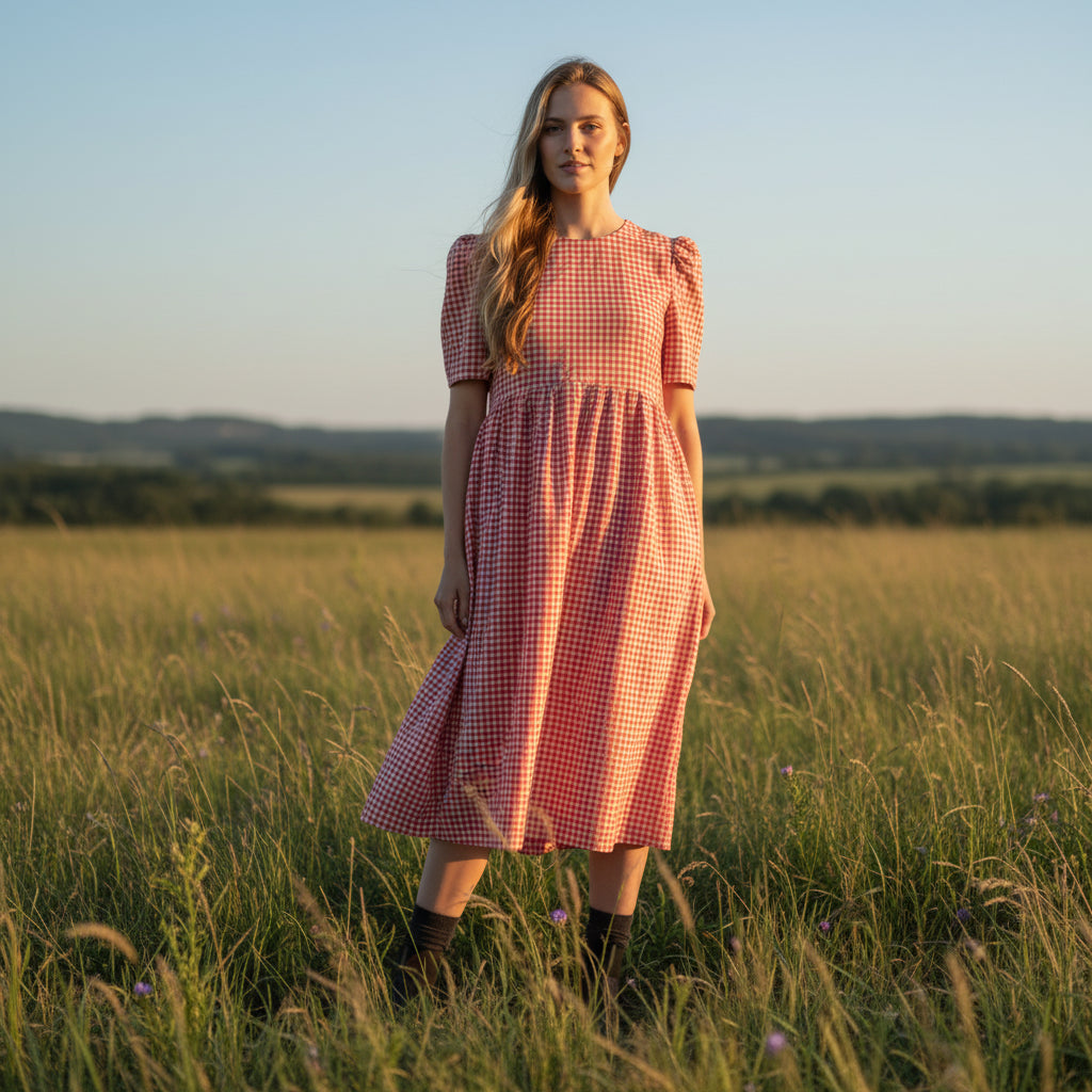 Flora Dress – Red Gingham Cotton