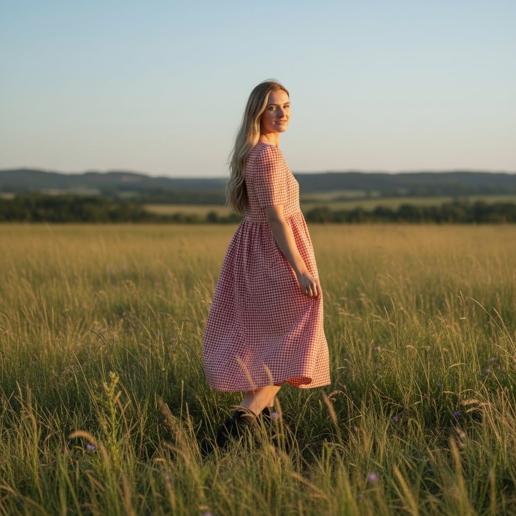 Flora Dress – Red Gingham Cotton