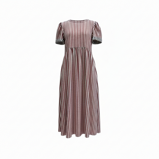 Flora Dress – Red Stripe Cotton