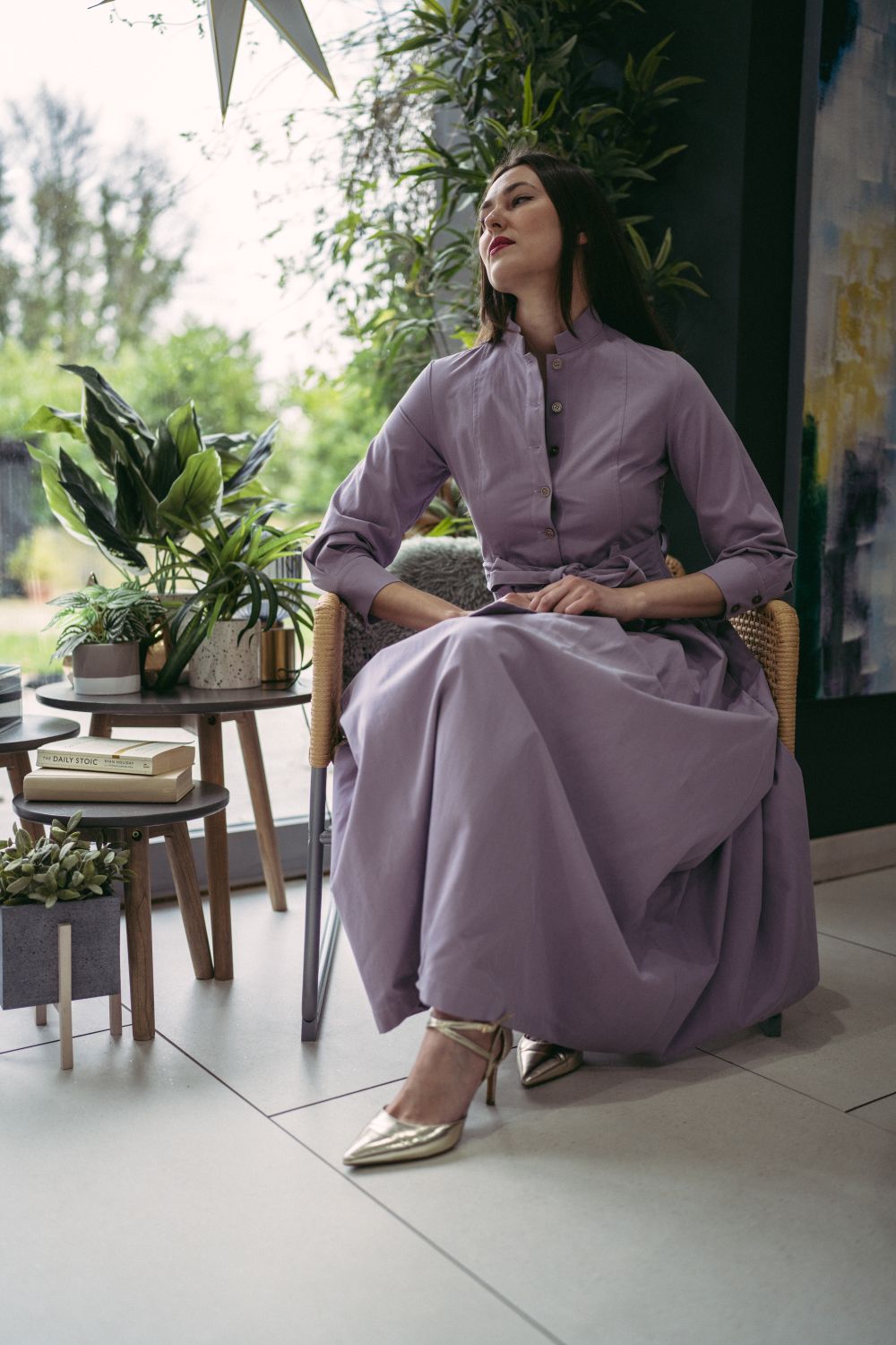 Marina Dress Long Pleated Shirt Dress in Lilac