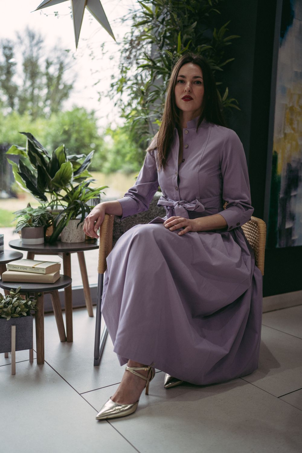 Marina Dress Long Pleated Shirt Dress in Lilac
