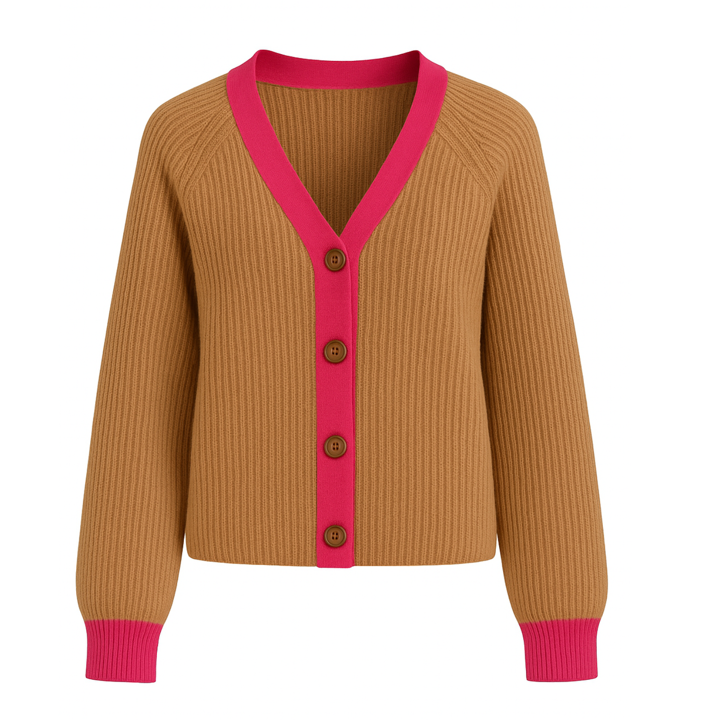 Michelle Wool Cardigan Camel & Lipstick Pink