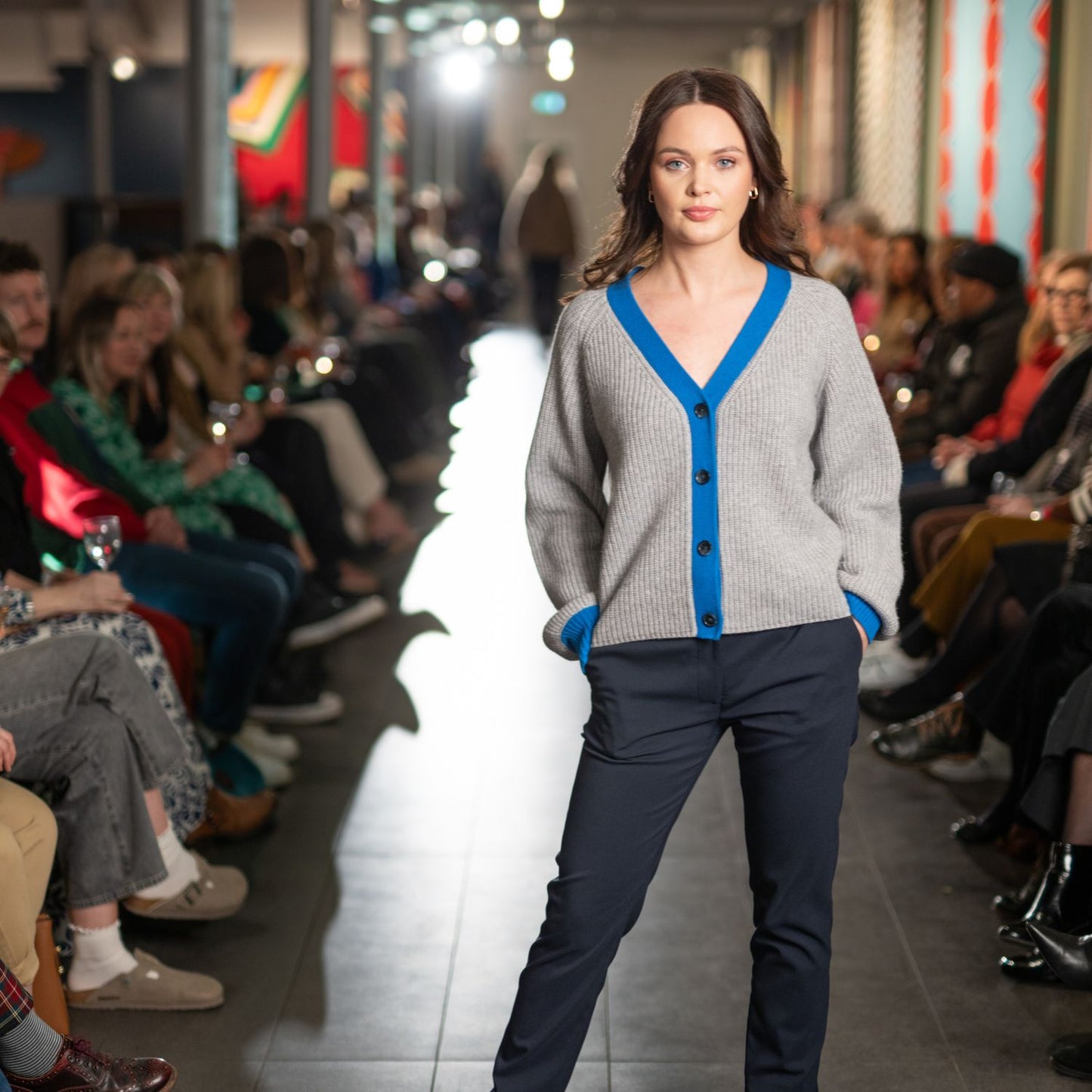 Michelle Wool Cardigan Grey & Blue