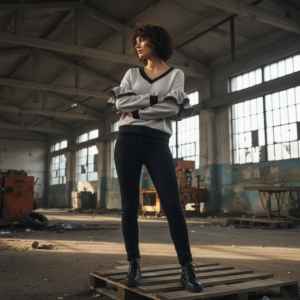 Victoria Ruffle Sleeve Sweatshirt – Grey
