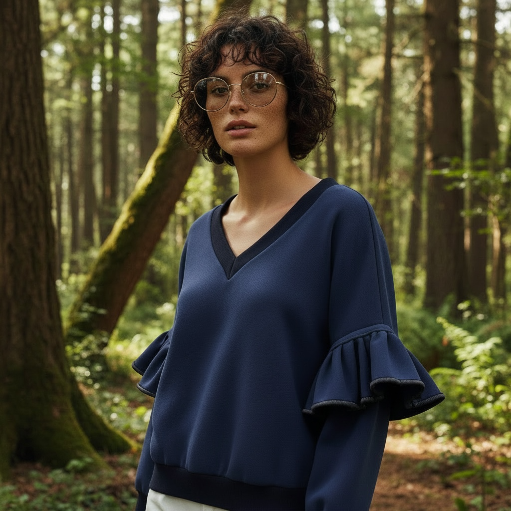 Victoria Ruffle Sleeve Sweatshirt – Navy