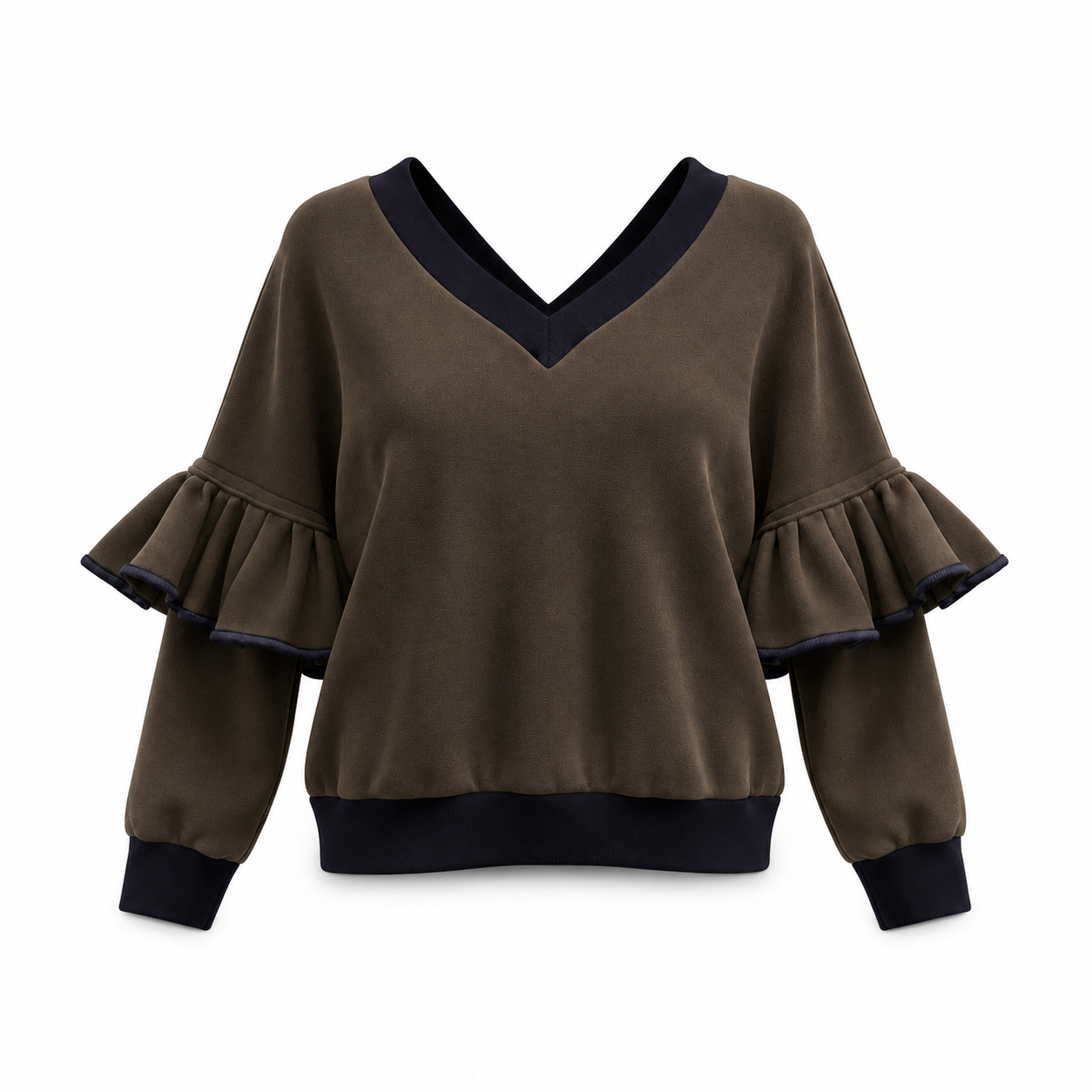 Victoria Ruffle Sleeve Sweatshirt – Khaki
