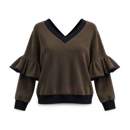 Victoria Ruffle Sleeve Sweatshirt – Khaki