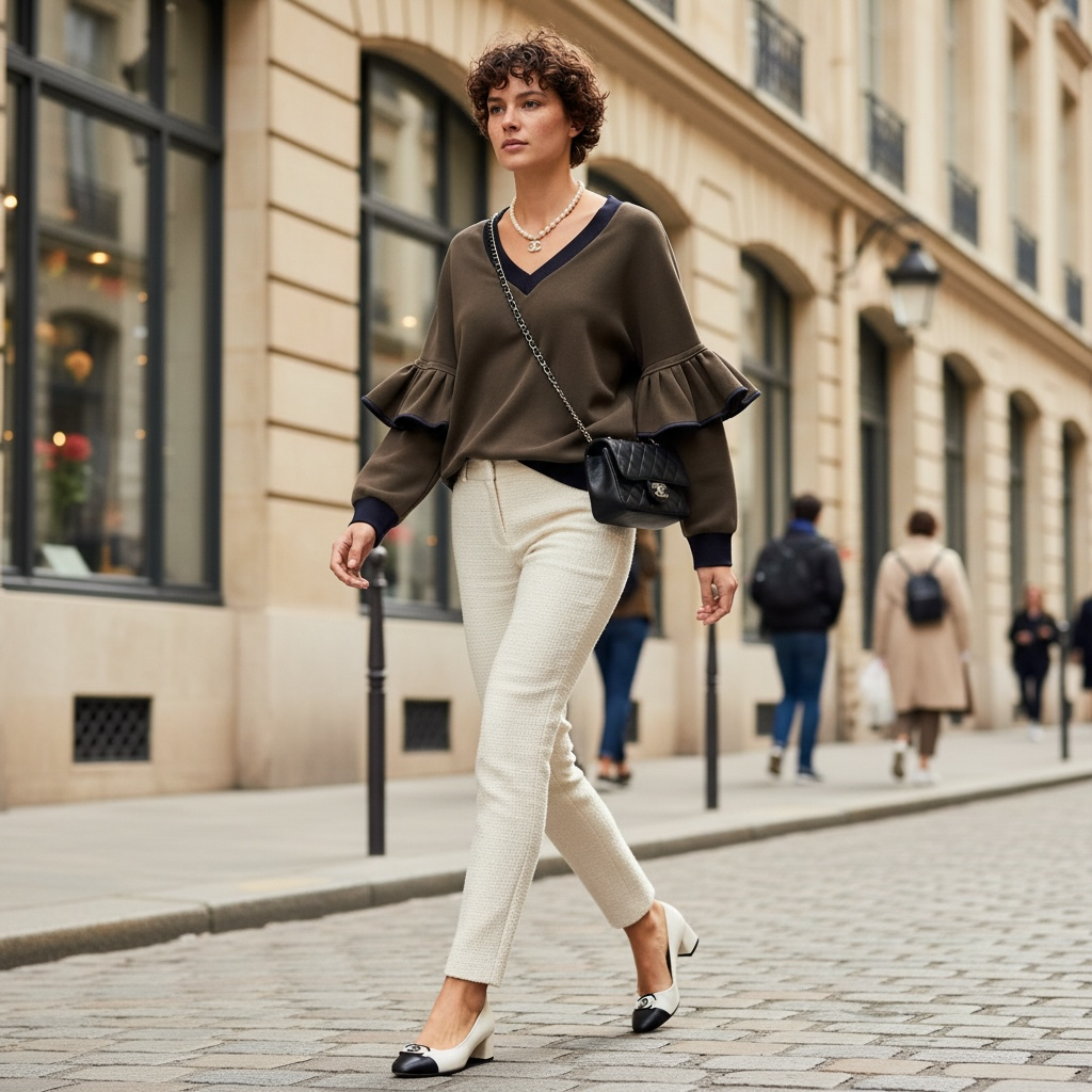 Victoria Ruffle Sleeve Sweatshirt – Khaki